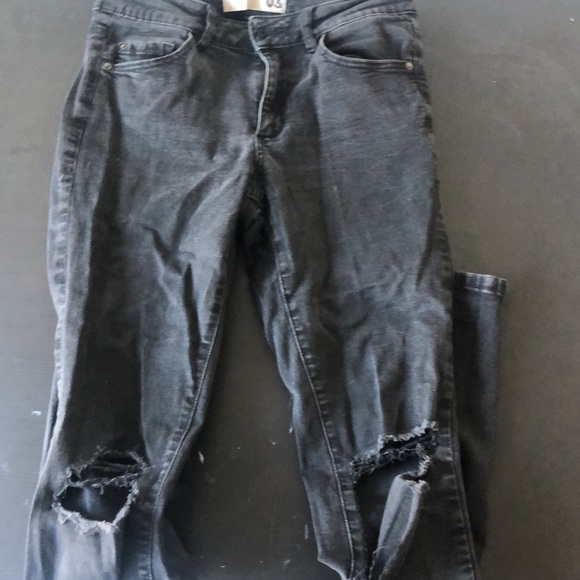 Garage High Waist Black Jeans/Jeggings w Knee Slit - Picture 2 of 3